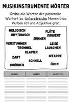 Vorschau - Arbeitsblätter - Wortarten: Musikinstrumente - DaZ/DaF / Deutsch (Nomen • Verben • Adjektive) - Seite 2