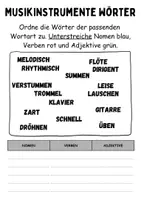 Vorschau - Arbeitsblätter - Wortarten: Musikinstrumente - DaZ/DaF / Deutsch (Nomen • Verben • Adjektive) - Seite 3