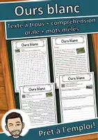 Aperçu - Inclusion - Ours blanc – Fiche : texte à trous, compréhension orale et mots mêlés - Page de couverture