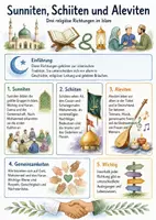 Vorschau - Arbeitsblätter - Lernplakate + Arbeitsblatt "Sunniten, Schiiten und Aleviten" + interaktive Lösung & MP3 + Mindmap + Infografik - Deckblatt