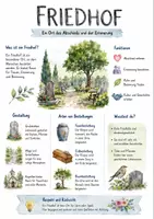 Vorschau - Arbeitsblätter - Lernposter + Arbeitsblätter zum Thema "Friedhof" + Lösung & MP3 + Mindmap + Infografik - Deckblatt