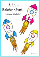 Vorschau - Mal- und Bastelvorlagen - Schulstart-Raketen ✨ Raketen-Start ins neue Schuljahr 🎈 - Deckblatt
