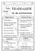 Vorschau - Arbeitsblätter - To-Do-Liste für die Sommerferien: 2 Versionen - Deckblatt