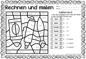 Aperçu - Feuilles d'exercices - Rechen-Mal-Blätter - Addition bis 10 (Back to school) | Rentrée scolaire Additions Mathématiques Allemand - Page 2