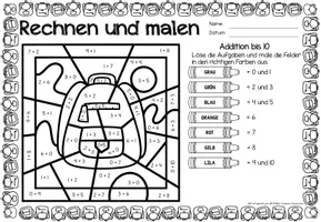 Aperçu - Feuilles d'exercices - Rechen-Mal-Blätter - Addition bis 10 (Back to school) | Rentrée scolaire Additions Mathématiques Allemand - Page 3