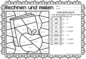 Aperçu - Feuilles d'exercices - Rechen-Mal-Blätter - Subtraktion Zahlenraum 10 (Back to school) | Rentrée scolaire Soustraction Mathématiques Allemand - Page 3