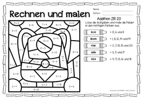 Aperçu - Feuilles d'exercices - Rechen-Mal-Blätter - Addition Zahlenraum 20 (Back to school) | Rentrée scolaire Additions Mathématiques Allemand - Page 3