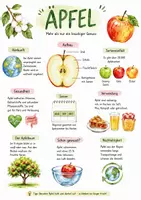 Vorschau - Arbeitsblätter - Lernposter + Arbeitsblätter zum Thema "Apfel" + Lösung & Fragen & MP3 + Mindmap + Infografik - Deckblatt