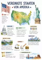 Vorschau - Arbeitsblätter - Lernposter + Arbeitsblätter zum Thema "Vereinigte Staaten von Amerika" + Lösung & MP3 + Mindmap + Infografik - Deckblatt