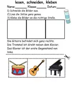 Vorschau - Arbeitsblätter - Musikinstrumente Leserätsel - Lesen • schneiden • kleben - DaZ/DaF / Deutsch / Sachunterricht - Seite 1