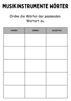 Vorschau - Arbeitsblätter - Wortarten Chips Musikinstrumente - DaZ/DaF / Deutsch (Nomen • Verben • Adjektive) - Seite 1
