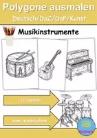 Vorschau - Arbeitsblätter - Polygone ausmalen: Musikinstrumente - DaZ/DaF • Deutsch • Kunst - Deckblatt