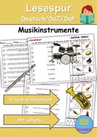 Vorschau - Mal- und Bastelvorlagen - Lesespur / Leserätsel: Musikinstrumente - DaZ/DaF / Deutsch - Deckblatt