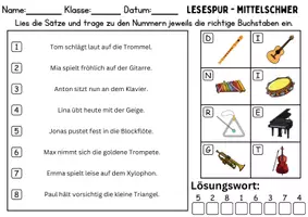 Vorschau - Mal- und Bastelvorlagen - Lesespur / Leserätsel: Musikinstrumente - DaZ/DaF / Deutsch - Seite 2