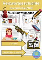 Vorschau - Spiele - Reizwortgeschichten Thema Musikinstrumente - DaZ/DaF / Deutsch (Geschichten schreiben) - Deckblatt