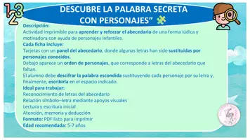 Vista previa - Hojas de trabajo - DESCUBRE PALABRAS SECRETAS CON PERSONAJES - página 1
