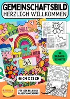 Vorschau - Mal- und Bastelvorlagen - Gemeinschaftsbild | Kooperatives Klassenposter „Herzlich Willkommen bei uns in der … Klasse“ | Gemeinschaftsprojekt mit 30 Bildausschnitten - Deckblatt