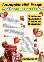 Vorschau - Unterrichtsreihen - Erdbeermarmelade | Mini-Rezeptkarte | vegetarisch | Feriengruß | Klasse 3–6 - Deckblatt
