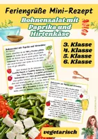 Vorschau - Unterrichtsreihen - Bohnensalat mit Paprika & Hirtenkäse | Mini-Rezeptkarte | vegetarisch | Feriengruß | Klasse 3–6 - Deckblatt