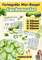 Vorschau - Unterrichtsreihen - Gurkensalat | Mini-Rezeptkarte | vegetarisch | Feriengruß | Klasse 3–6 - Deckblatt