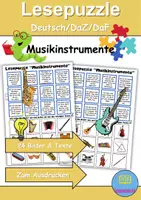 Vorschau - Arbeitsblätter - Lese-Puzzle Musikinstrumente - DaZ/DaF / Deutsch (Lesespiel) - Deckblatt