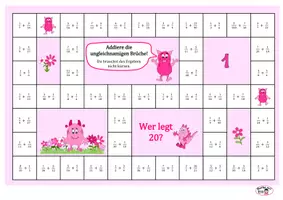 Vorschau - Spiele - Spiel "Wer legt 20" ungleichnamige Brüche addieren und subtrahieren - Deckblatt