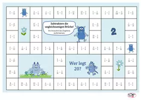 Vorschau - Spiele - Spiel "Wer legt 20" ungleichnamige Brüche addieren und subtrahieren - Seite 2