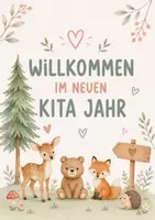 Vorschau - Bildkarten - Gratis Plakat „Willkommen im neuen Kindergartenjahr“ | A4 | Waldtiere | Kita | Krippe | Eingewöhnung | Deko - Seite 2