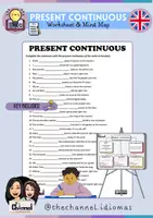 Vorschau - Arbeitsblätter - PRESENT CONTINUOUS – Worksheet & Mind Map - Deckblatt