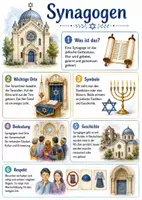 Vorschau - Arbeitsblätter - Lernposter + Arbeitsblätter zum Thema "Synagoge" + Lösung & MP3 + Mindmap + Infografik - Deckblatt