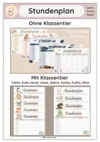 Vorschau - Arbeitsblätter - Stundenplan - mit und ohne Klassentier - Deckblatt