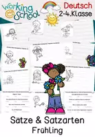 Vorschau - Arbeitsblätter - Sätze & Satzarten Frühling | Deutsch Klasse 1–3 | Aussagesatz, Fragesatz & Ausrufesatz - Deckblatt