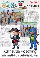 Vorschau - Stationenlernen - Fasching Karneval Wimmelbild | Schreibanlass Klasse 1-2 - Deckblatt