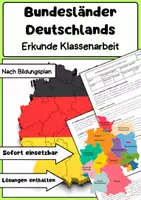 Vorschau - Arbeitsblätter - Bundesländer & Landeshauptstädte Deutschlands Klassenarbeit - Deckblatt