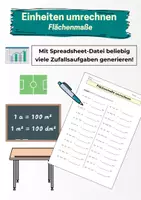 Vorschau - Arbeitsblätter - Flächen umrechnen | Zufallsaufgaben - Deckblatt