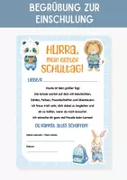 Vorschau - Poster - Begrüßung zur Einschulung und zum Schulanfang - Erster Schultag – Persönlicher Einschulungsbrief für Kinder - 1.Klasse - Grundschule - Deckblatt