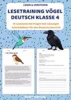 Vorschau - Stundenentwürfe - Lesetraining Vögel Klasse 4 – Leseverständnis mit Lösungen - Deckblatt