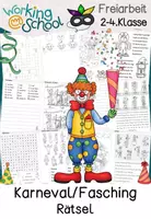 Vorschau - Stationenlernen - Fasching Karneval Rätselheft | Knobelaufgaben Grundschule Klasse 1-4 - Deckblatt