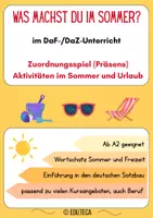 Vista previa - Juegos / Gamificación - Alemán: Actividades en verano con "du" en presente (A2, juego de asociación) - Portada
