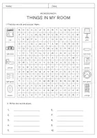 Vorschau - Arbeitsblätter - Wordsearch THINGS IN MY ROOM (differenziert und mit Lösung) - Seite 1