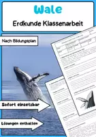Vorschau - Arbeitsblätter - Wale: Lebensräume, Wanderungen & Walschutz - Klassenarbeit mit Lösungen - Deckblatt