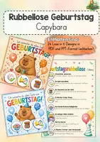 Vorschau - Mal- und Bastelvorlagen - Geburtstagsrubbellose mit Capybara – Klassenritual für Klasse 1–6 / Rubbellose Geburtstag editierbar - Deckblatt