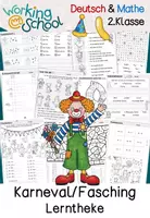 Vorschau - Arbeitsblätter - Fasching & Karneval Lerntheke | Arbeitsblätter & Lesespiel Klasse 2 Grundschule - Deckblatt