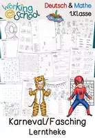 Vorschau - Arbeitsblätter - Karneval | Fasching | Lerntheke Klasse 1 | Deutsch & Mathematik | Lesespiel - Deckblatt