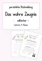 Vorschau - Arbeitsblätter - Das wahre Zeugnis - persönliche Rückmeldung - editierbar - Lehrerin, 4. Klasse - Deckblatt