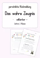 Vorschau - Arbeitsblätter - Das wahre Zeugnis - persönliche Rückmeldung - editierbar - Lehrer, 1. Klasse - Deckblatt