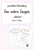 Vorschau - Arbeitsblätter - Das wahre Zeugnis - persönliche Rückmeldung - editierbar - Lehrer, 2. Klasse - Deckblatt