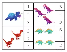 Aperçu - Matériel pour travaux manuels / dessin - Cartes à Pinces Dinosaures – Compter de 1 à 10 - Page 1