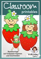 Vorschau - Mal- und Bastelvorlagen - Erdbeer-Wichtel Fensterbild: Bastelvorlage für den Kunstunterricht Klasse 1-4 (Fensterdeko Frühling & Sommer / Obst & Früchte) - Deckblatt