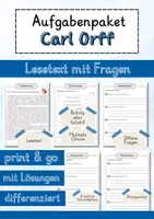 Vorschau - Arbeitsblätter - Carl Orff Lesetext einfach verständlich mit Aufgaben, Lösungen und Wortspeicher - Deckblatt